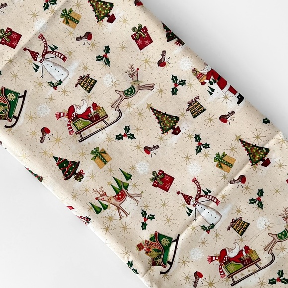 NEW 1 Yard 100% Cotton Fabric, Scandi Christmas Holiday Santa Sleigh Print - Picture 4 of 6